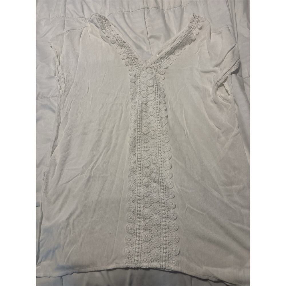 Kona Sol white swim cover-up crochet v neck front women's size small